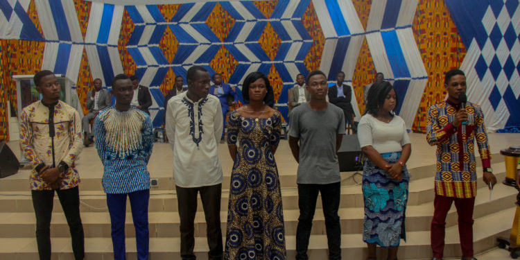 From right, Christian Akpagana (President), Esther Nabiek (Vice President), Samuel Kanya -(Secretary), Agath Gbati (Evangelism Secretary), Jean Lamboni (Prayer Secretary), Elorm Domefa (Music and Drama Director) and Emmanuel Lare (Organizer)